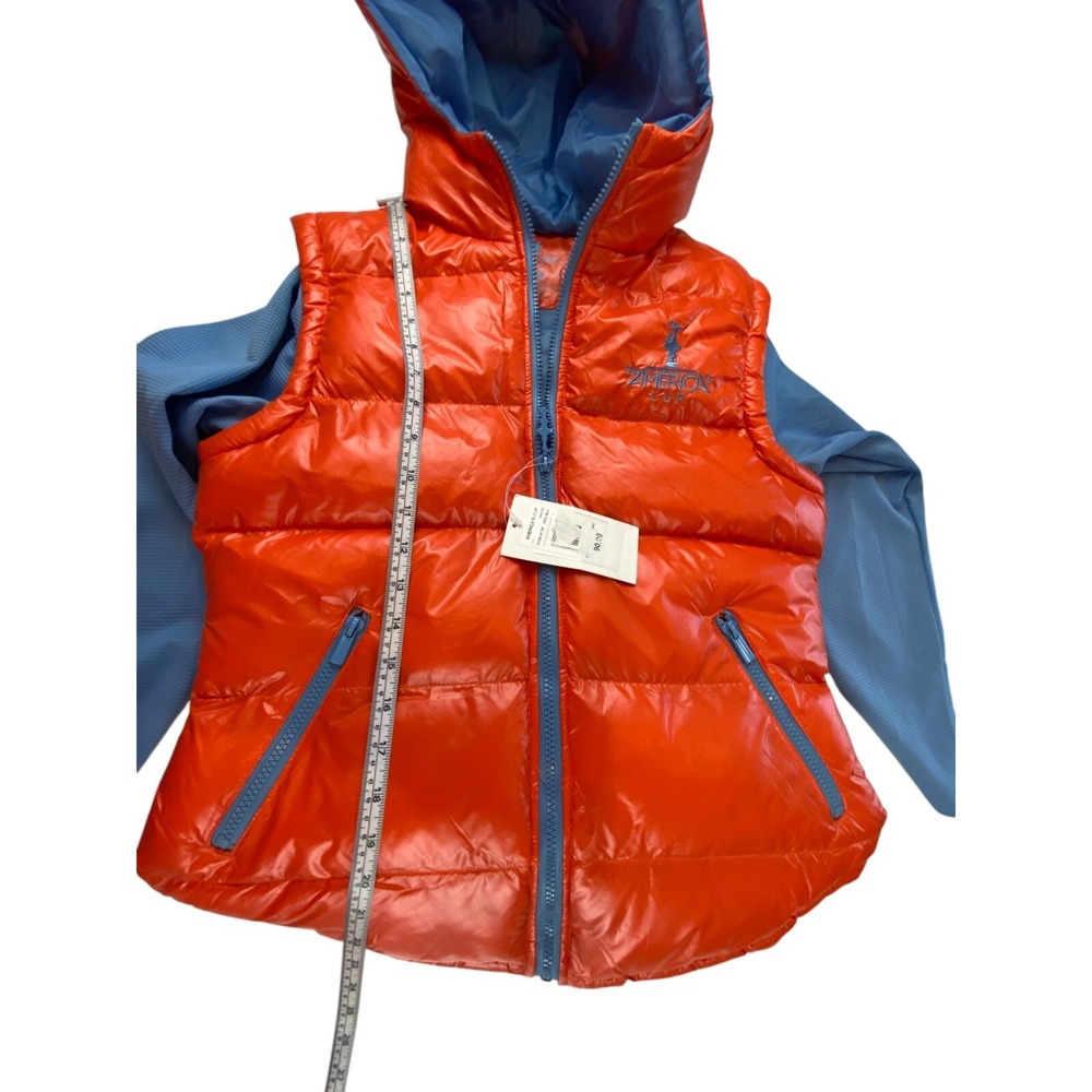 Americas Cup Down Quilted Jacket Nylon Orange Blue Womens M Hooded Winter Ski - Picture 10 of 11